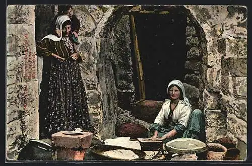 AK Jerusalem, Frauen beim Brot backen