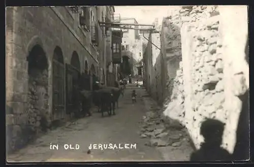 AK Jerusalem, Alte Gasse mit einem Eselskarren