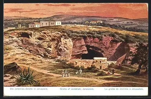 Künstler-AK Friedrich Perlberg: Jerusalem, die Jeremias-Grotte