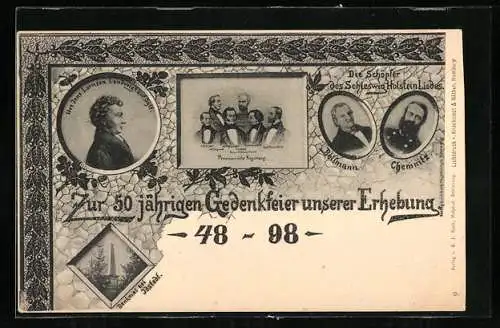 AK Die provisorische Regierung, Uve Jens Lornsen, Denkmal bei Idstedt, 50-jähriges Jubiläum der Revolution 1848