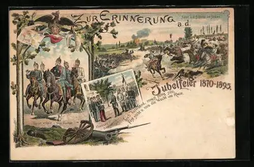 Lithographie Zur Erinnerung an die Jubelfeier des 100 jähr. Geburtstag Kaiser Wilhelm I., Napoleons Gefangennahme