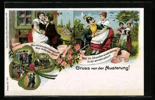 AK Gruss von der Musterung, Soldaten mit ihren Frauen