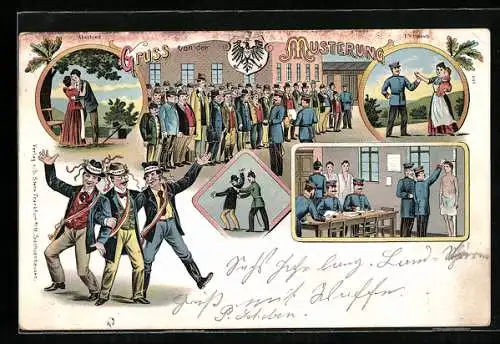 AK Gruss von der Musterung, Aushebung, Abschied, Ite Urlaub