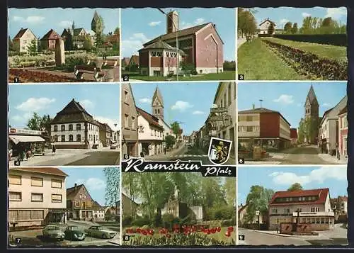 AK Ramstein / Pfalz, Ev. Kirche, Rathaus, Landstuher Strasse, Miesenbacher Strasse