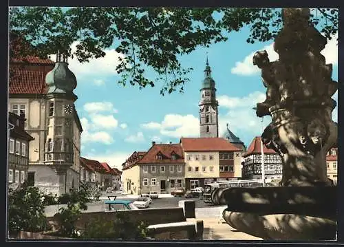 AK Bad Königshofen, Teilansicht mit Brunnen