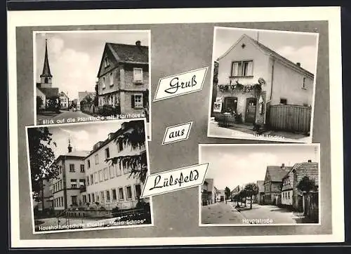 AK Lülsfeld, Pfarrkirche mit Pfarrhaus, Lebensmittel Lindner, Haushaltungsschule Kloster Maria Schnee, Hauptstrasse