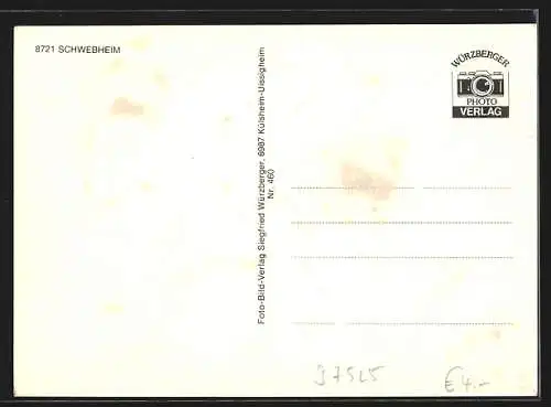 AK Schwebheim / Ufr., Strassenpartie mit Geschäft, Kirche, Burg