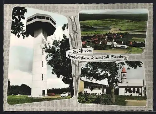 AK Zimmerau-Sternberg, Aussichtsturm am Büchelberg, Kirche, Totale