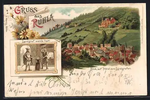 Lithographie Ruhla, Teilansicht mit Hotel zum Landgrafen