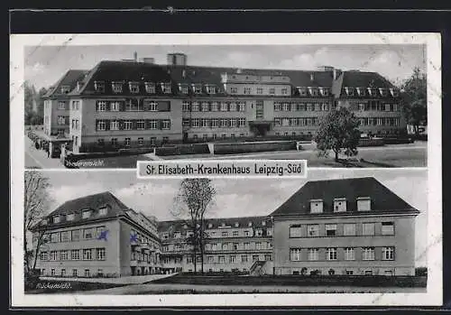 AK Leipzig-Süd, St. Elisabeth-Krankenhaus, Vorder- und Rückansicht