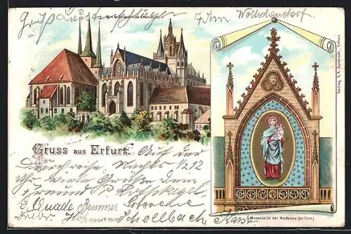 Lithographie Erfurt, Dom und Severikirche, Mosaikbild der Madonna