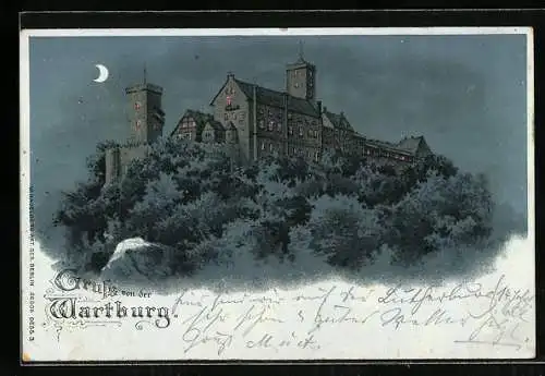 Mondschein-Lithographie Wartburg mit beleuchteten Fenstern