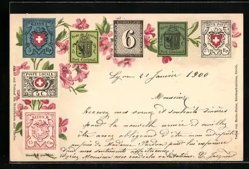 Lithographie Genf, Briefmarken der lokalen Post, Kantonalpost, Ortspost