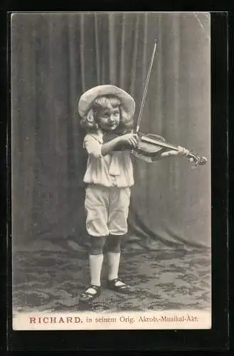 AK Musiker Richard mit Violine in seinem Orig.-Musikal.-Akrob. Akt