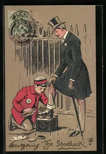 Künstler-AK The Shoeblack, Schuhputzer bei der Arbeit