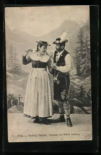 AK Fritz und Hedwig Hauser, Mitglieder der Alpinia Salzburg, Volkstanz