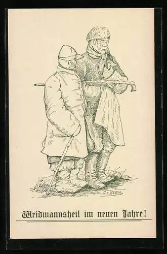 Künstler-AK Weidmannsheil im neuen Jahr, zwei Bettler