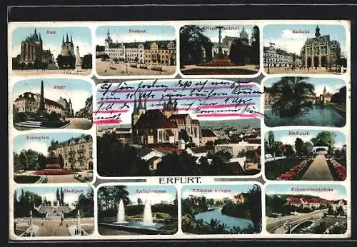 AK Erfurt, Dom, Stadtpark, Kriegerdenkmal u. weitere Ansichten