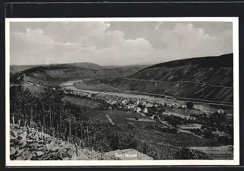 AK Reil /Mosel, Gesamtansicht mit Mosel aus der Vogelschau