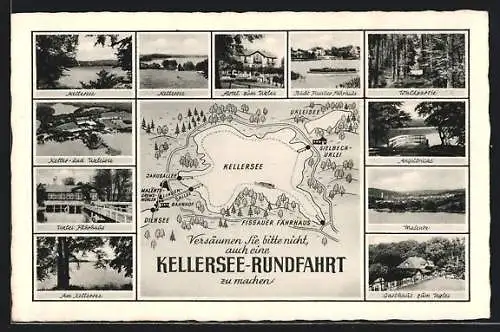 AK Malente, Ortsansicht, Kellersee, Landkarte Kellersee u. Umgebung