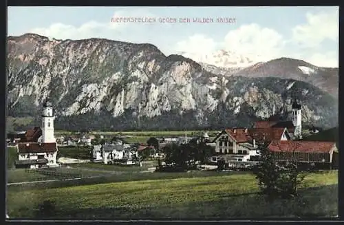 AK Kiefersfelden, Ortsansicht gegen den wilden Kaiser