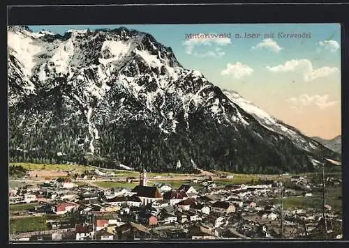 AK Mittenwald /Isar, Totalansicht mit Karwendel