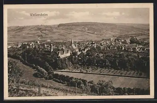 AK Weikersheim, Gesamtansicht mit Umgebung aus der Vogelschau