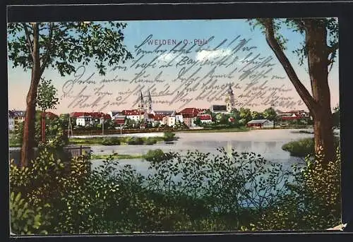 AK Welden /O.-Pfalz, Ortspanorama mit Gewässer