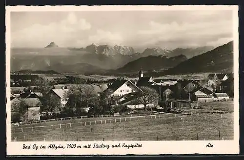 AK Bad Oy /Allgäu, Ortsansicht mit Säuling und Zugspitze