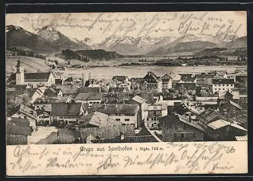 AK Sonthofen /Allgäu, Ortsansicht mit Bergpanorama aus der Vogelschau