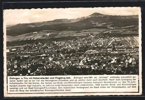 AK Eislingen a. Fils, Gesamtansicht mit Hohenstaufen vom Flugzeug aus gesehen