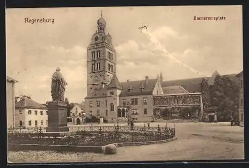 AK Regensburg, Emmeramsplatz mit Denkmal