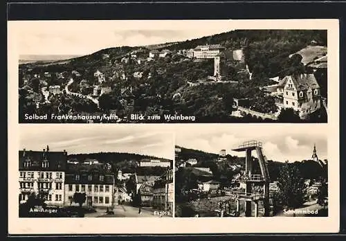 AK Frankenhausen /Kyffh., Schwimmbad mit Sprungturm, Blick zum Weinberg, Am Anleger