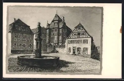 Künstler-AK Heppenheim /Bergstrasse, Marktplatz mit Liebig-Apotheke