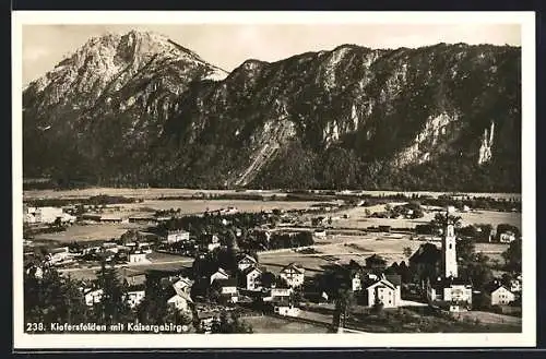 AK Kiefersfelden, Teilansicht mit Kaisergebirge, Links: Naunspitze