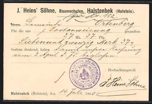 AK Halstenbek /Holstein, J. Heins` Söhne, Baumschulen