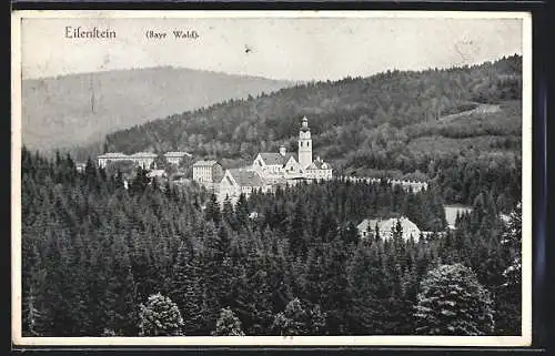 AK Eisenstein /Bayr. Wald, Panorama mit Kirche