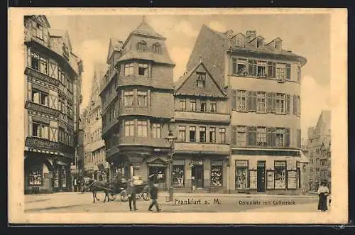 AK Alt-Frankfurt, Domplatz und Luthereck mit Geschäften