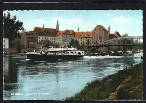 AK Straubing, Donaupartie mit Brücke