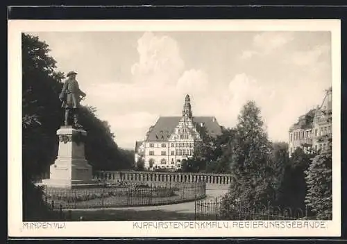 AK Minden i. W., Kurfürstendenkmal und Regierungsgebäude