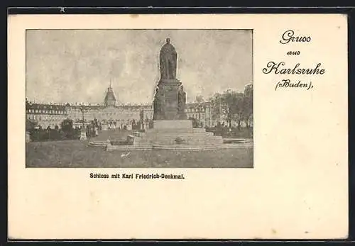 AK Karlsruhe /Baden, Schloss mit Karl Friedrich-Denkmal