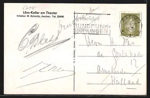 AK Aachen, Café Löns-Keller am Theater, Inh. M. Schmitz, Innenansicht