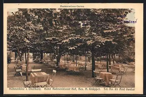 AK Hahnenklee / Oberharz, Hotel Hahnenkleeer Hof, Restaurations-Garten, Bes. H. Knüppel