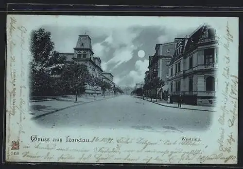 Mondschein-AK Landau / Pfalz, Westring-Strasse