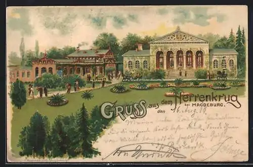 Lithographie Magdeburg, Gasthaus Herrenkrug