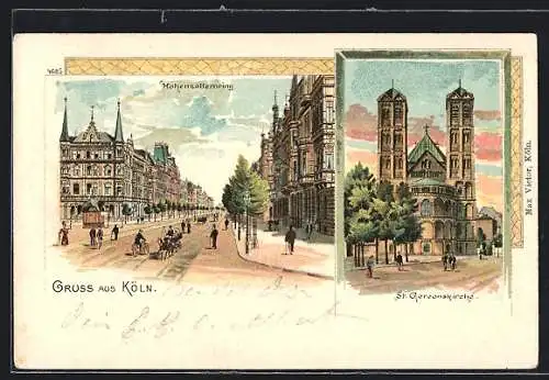 Lithographie Köln-Neustadt, St. Gereonskirche und Hohenzollernring