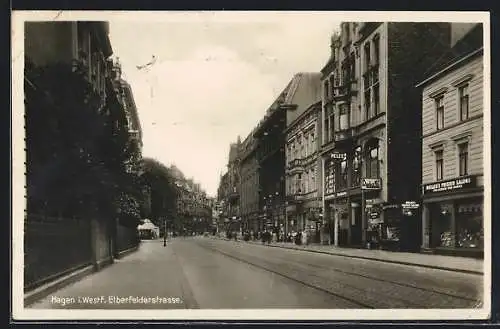 AK Hagen / Westf., Elberfelderstrasse mit Geschäften
