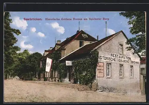 AK Saarbrücken, Historisches Gasthaus Goldene Bremm am Spicherer Berg