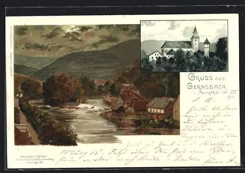 Lithographie Gernsbach i. Murgtal, Panorama