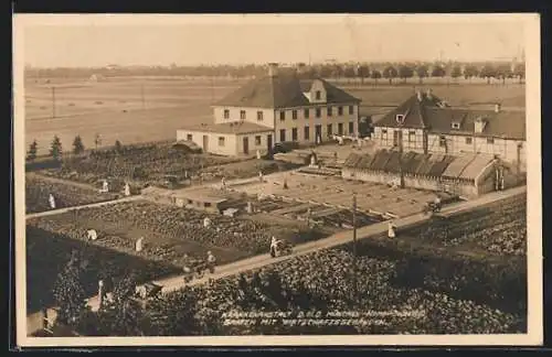 AK München-Nymphenburg, Krankenanstalt D. III. O., Garten mit Wirtschaftsgebäuden